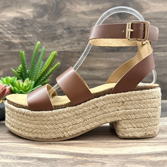 NIB Steve Madden Kelton Espadrille Platform Ankle Strap Sandal Cognac Leather - Picture 6 of 13
